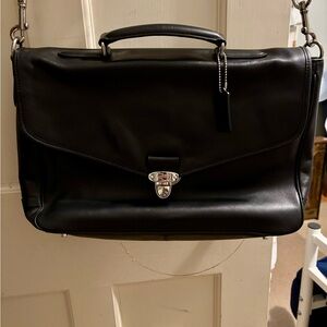 Black Leather Perry Messenger Coach Bag